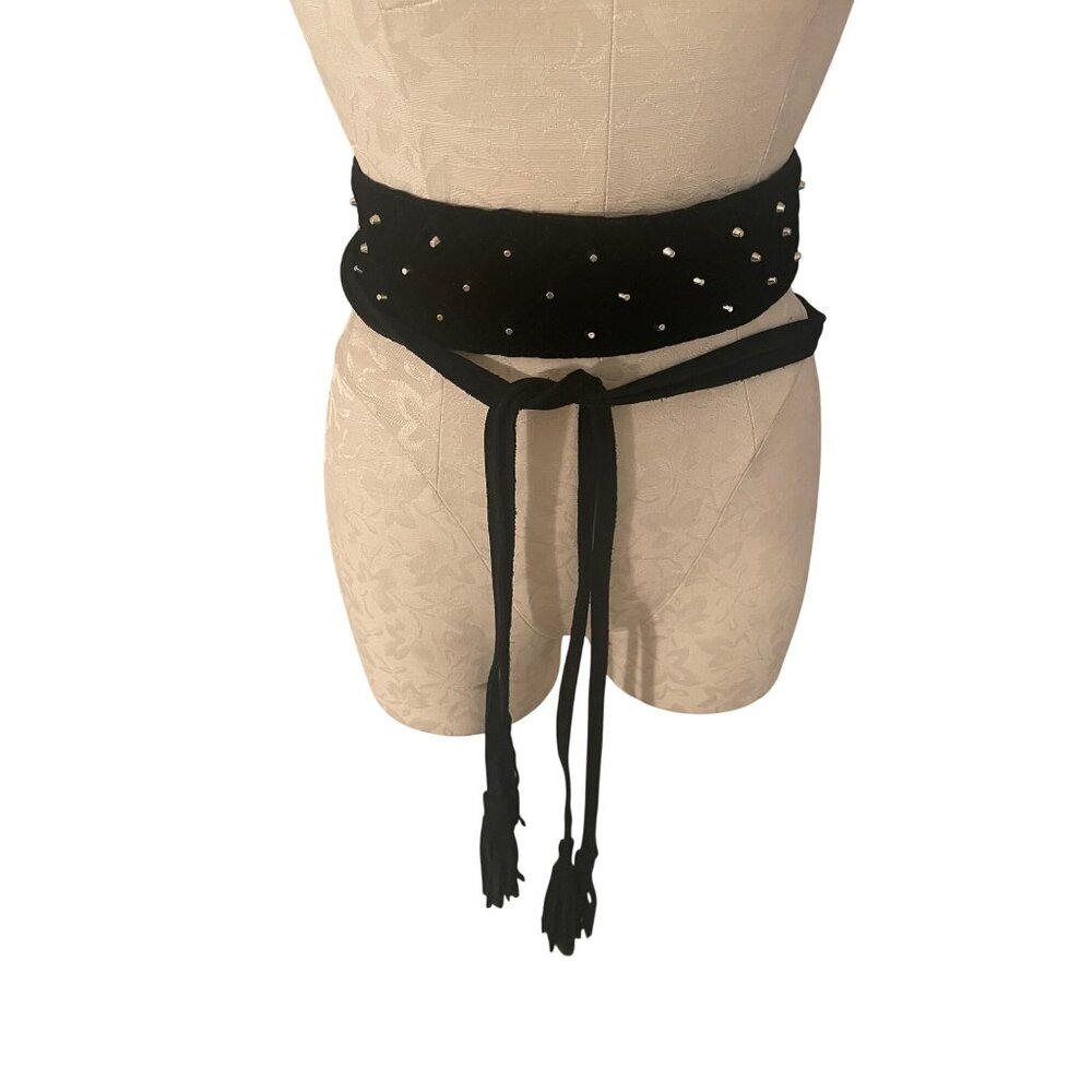 Maje Womens Belt One Size Black Anoushka Self Wrap Velvet Suede Tassels